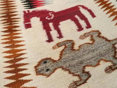 VINTAGE AMERICAN NAVAJO FLATWEAVE PICTORIAL RUG