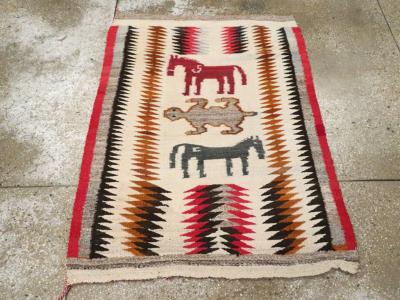 VINTAGE AMERICAN NAVAJO FLATWEAVE PICTORIAL RUG