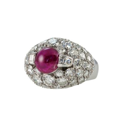 VINTAGE DIAMOND CLUSTER AND RUBY DOME PLATINUM RING