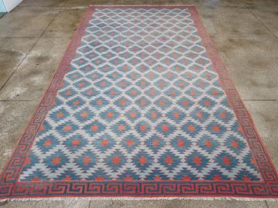 VINTAGE INDIAN FLATWEAVE DHURRIE LONG ROOM SIZE CARPET