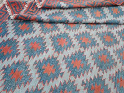 VINTAGE INDIAN FLATWEAVE DHURRIE LONG ROOM SIZE CARPET