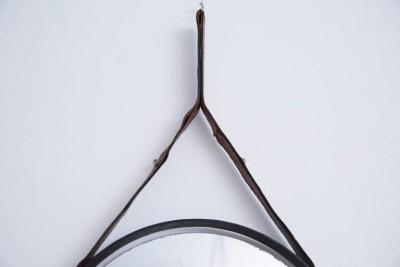 VINTAGE ITALIAN FLOATING IRON AND LEATHER MIRROR