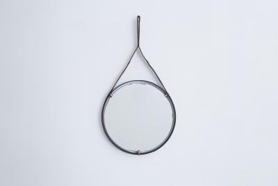 VINTAGE ITALIAN FLOATING IRON AND LEATHER MIRROR