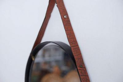 VINTAGE ITALIAN FLOATING IRON AND LEATHER MIRROR