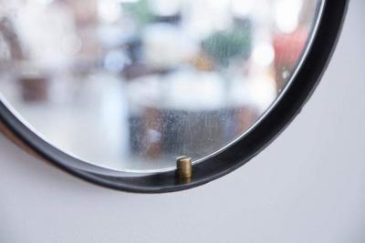 VINTAGE ITALIAN FLOATING IRON AND LEATHER MIRROR
