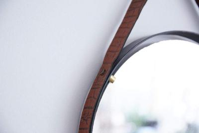 VINTAGE ITALIAN FLOATING IRON AND LEATHER MIRROR