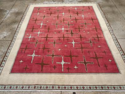 VINTAGE PERSIAN ART DECO TABRIZ ACCENT CARPET