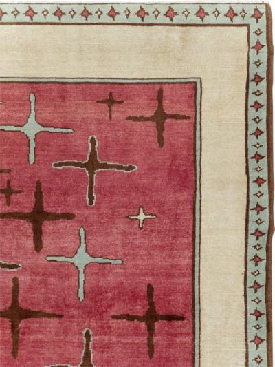 VINTAGE PERSIAN ART DECO TABRIZ ACCENT CARPET