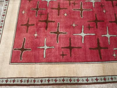 VINTAGE PERSIAN ART DECO TABRIZ ACCENT CARPET