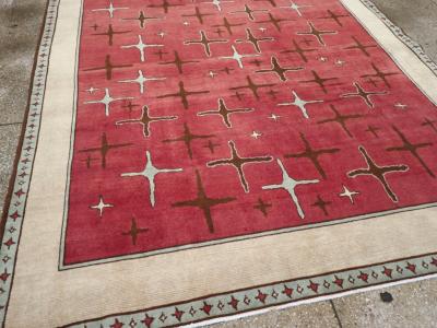 VINTAGE PERSIAN ART DECO TABRIZ ACCENT CARPET