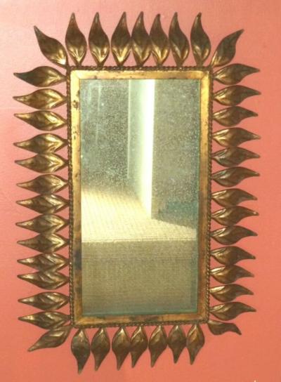 VINTAGE SPANISH GILT METAL LEAF FRAME MIRROR