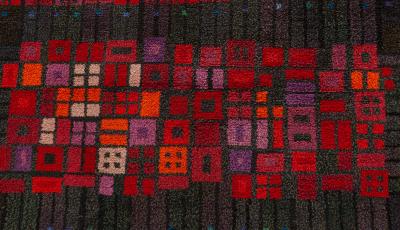 VINTAGE SWEDISH BLUE PURPLE RED PILE RUG BY KERSTIN EKENGREN