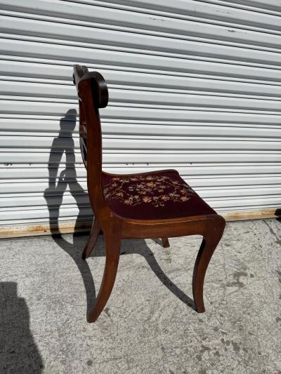 VIntage Regency Style Mahogany Side Chair with Needlepoint Fabric