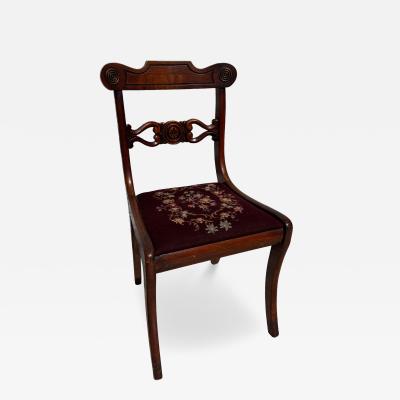 VIntage Regency Style Mahogany Side Chair with Needlepoint Fabric