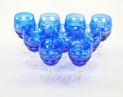 Val Saint Lambert Cobalt Blue Crystal Wine Water Glasses Service For 9 People