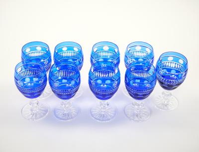 Val Saint Lambert Cobalt Blue Crystal Wine Water Glasses Service For 9 People
