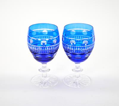 Val Saint Lambert Cobalt Blue Crystal Wine Water Glasses Service For 9 People