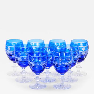 Val Saint Lambert Cobalt Blue Crystal Wine Water Glasses Service For 9 People