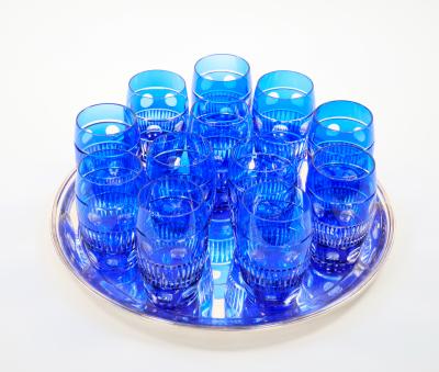 Val Saint Lambert Cobalt Blue Tableware Crystal Water Service For 12 People