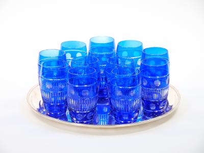 Val Saint Lambert Cobalt Blue Tableware Crystal Water Service For 12 People