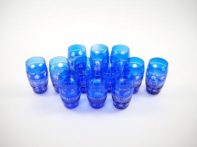Val Saint Lambert Cobalt Blue Tableware Crystal Water Service For 12 People