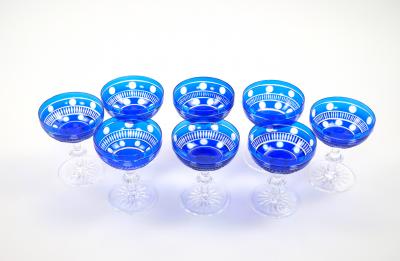 Val Saint Lambert Cobalt Crystal Champagne Coupe Glass Service For 8 People