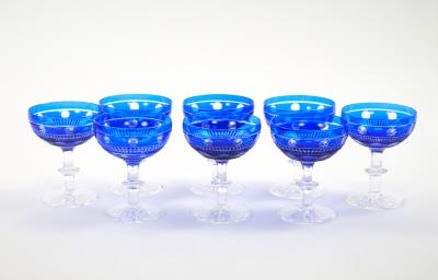 Val Saint Lambert Cobalt Crystal Champagne Coupe Glass Service For 8 People