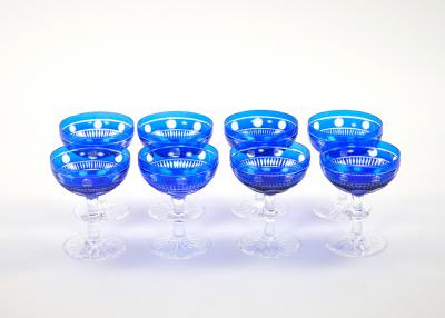 Val Saint Lambert Cobalt Crystal Champagne Coupe Glass Service For 8 People