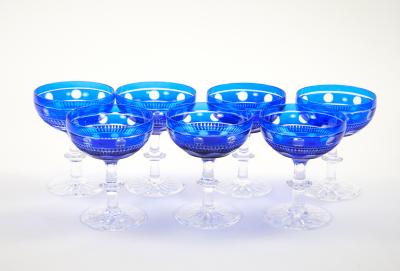 Val Saint Lambert Cobalt Crystal Champagne Coupe Glass Service For 8 People