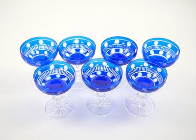 Val Saint Lambert Cobalt Crystal Champagne Coupe Glass Service For 8 People