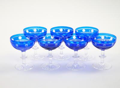 Val Saint Lambert Cobalt Crystal Champagne Coupe Glass Service For 8 People