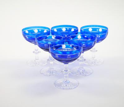 Val Saint Lambert Cobalt Crystal Champagne Coupe Glass Service For 8 People