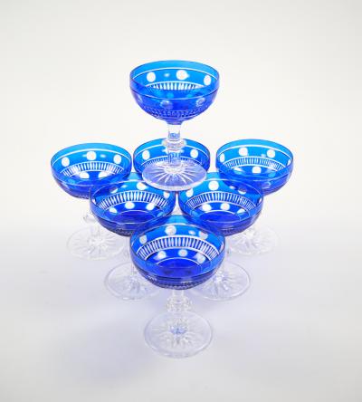 Val Saint Lambert Cobalt Crystal Champagne Coupe Glass Service For 8 People