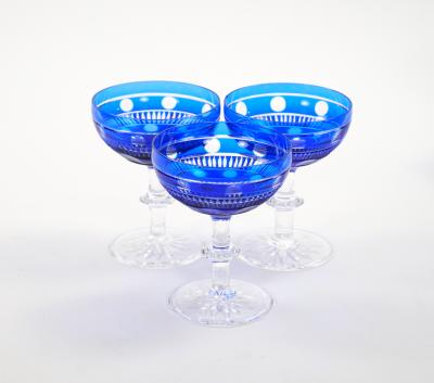 Val Saint Lambert Cobalt Crystal Champagne Coupe Glass Service For 8 People