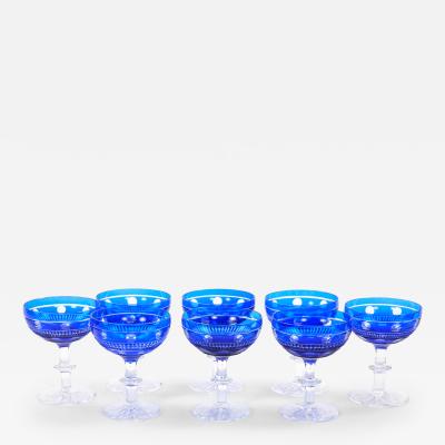 Val Saint Lambert Cobalt Crystal Champagne Coupe Glass Service For 8 People