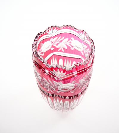 Val Saint Lambert Cut Etched Glass Vase with Floral and Foliate Decoration