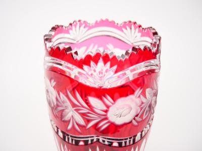 Val Saint Lambert Cut Etched Glass Vase with Floral and Foliate Decoration