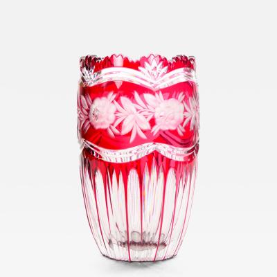 Val Saint Lambert Cut Etched Glass Vase with Floral and Foliate Decoration