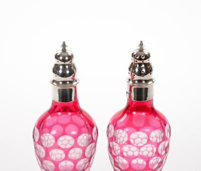 Val Saint Lambert Pink Glass Bottles with Diamond Cut Etched Decoration