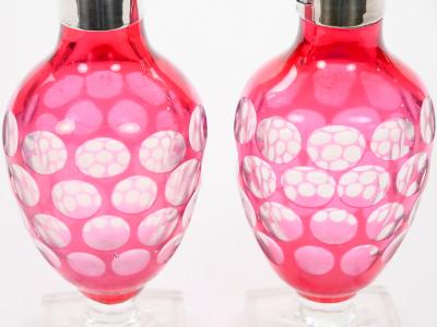 Val Saint Lambert Pink Glass Bottles with Diamond Cut Etched Decoration