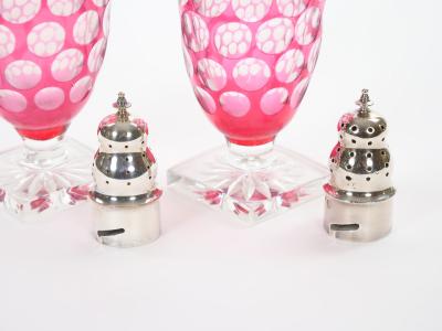 Val Saint Lambert Pink Glass Bottles with Diamond Cut Etched Decoration