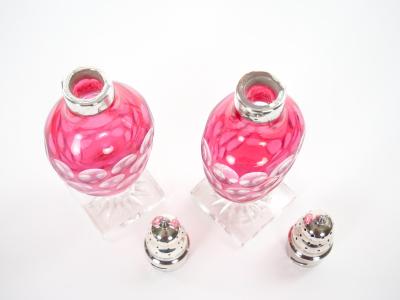 Val Saint Lambert Pink Glass Bottles with Diamond Cut Etched Decoration