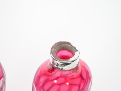 Val Saint Lambert Pink Glass Bottles with Diamond Cut Etched Decoration