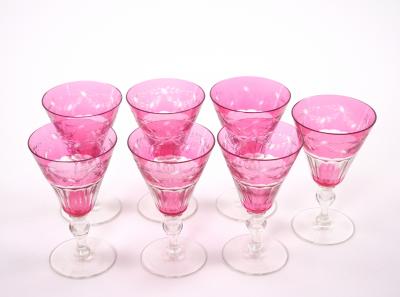 Val Saint Lambert Ruby Cut Crystal Champagne Coupe Service 7 People