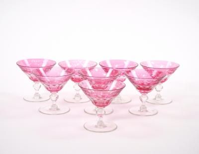 Val Saint Lambert Ruby Cut Crystal Cocktail Coupe Service For 8 People