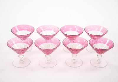 Val Saint Lambert Ruby Cut Crystal Cocktail Coupe Service For 8 People