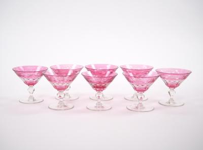 Val Saint Lambert Ruby Cut Crystal Cocktail Coupe Service For 8 People