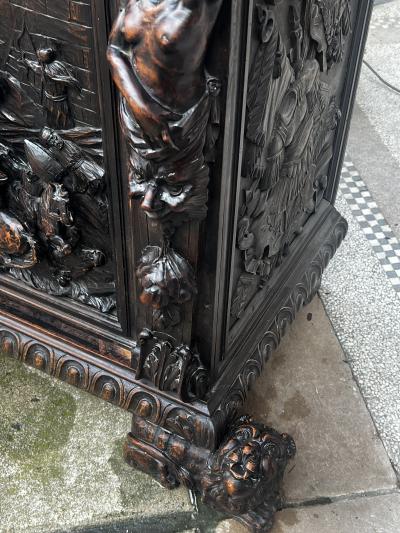 Valentino Panciera Besarel MAGNIFICIENT ITALIAN BAROQUE HIGHLY CARVED EPIC BATTLE SCENE CABINET