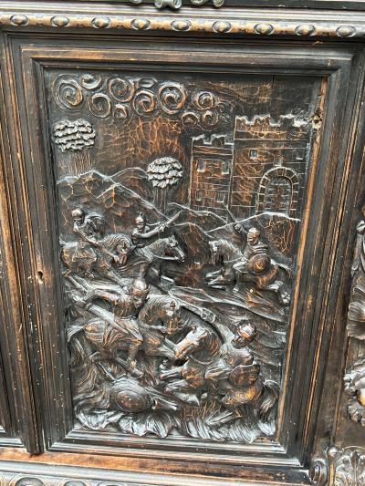 Valentino Panciera Besarel MAGNIFICIENT ITALIAN BAROQUE HIGHLY CARVED EPIC BATTLE SCENE CABINET