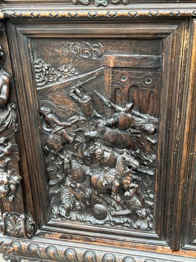 Valentino Panciera Besarel MAGNIFICIENT ITALIAN BAROQUE HIGHLY CARVED EPIC BATTLE SCENE CABINET